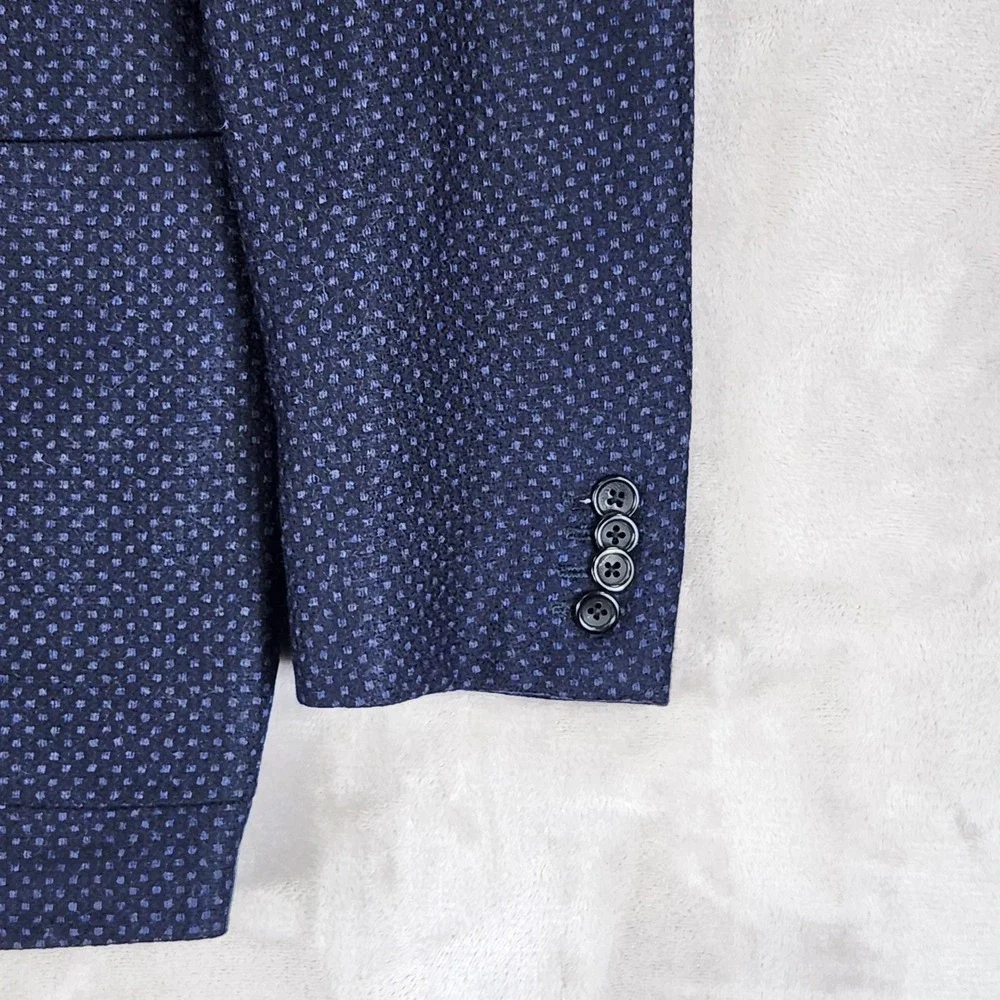 Canali Kei Blazer Mens 50 Blue Geometric Wool Cashmere Made In Italy Sport Coat